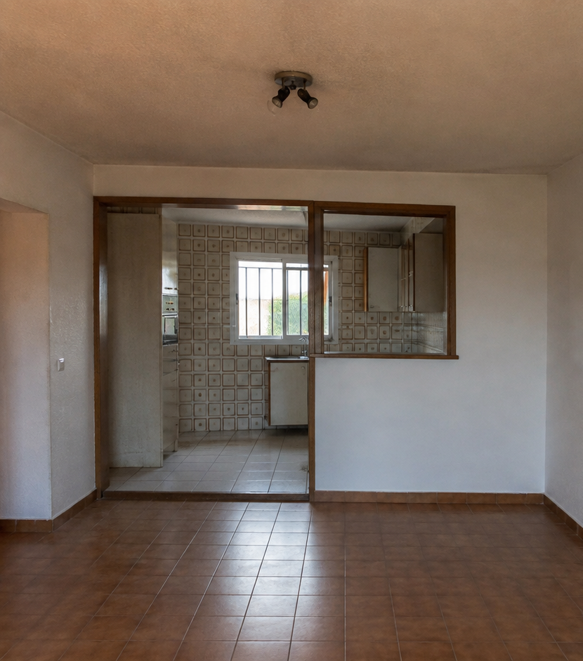 Salón y cocina antes de la reforma